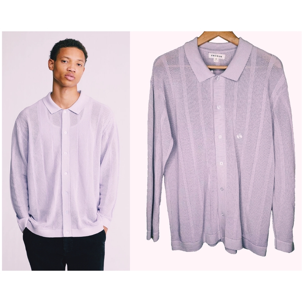 PacSun Mens Lavender Sweater Polo Shirt Size Medium
